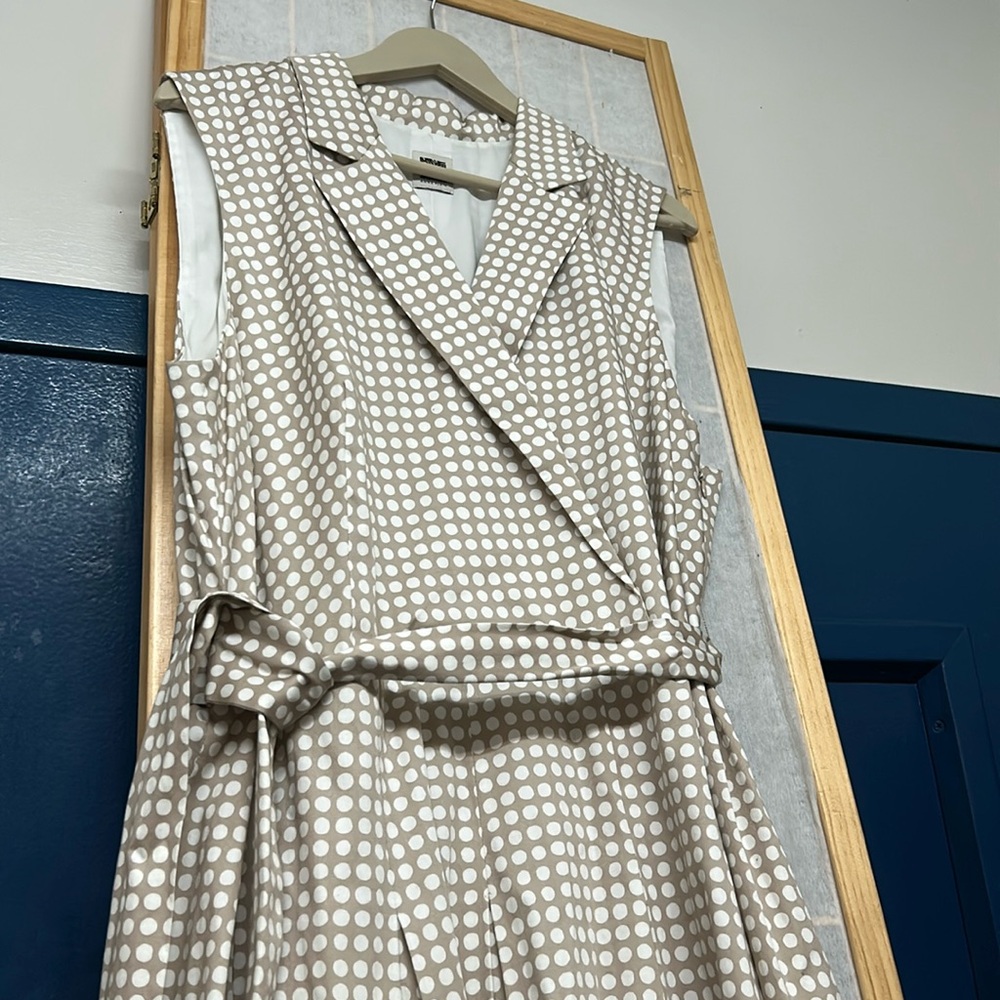 Anne Klein Tan and White POLKA DOT Classic Sleeveless Dress